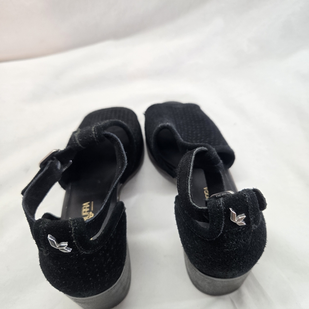 Koolaburra By UGG Women's 9 Black Ashlyn Suede Heeled Peep Toe Sandals Shoes - Picture 4 of 6